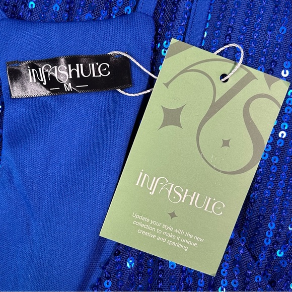 Womens Sequin Tank Top Camisole‎ Sz M V Neck Stretch Formal Cocktail Party Blue - Picture 6 of 10